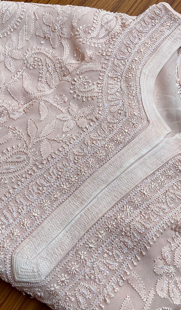 Handmade LVW Fashions Georgette Resham Chikankari long kurti with intricate embroidery, part of the Resham Series.