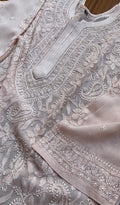 Handmade Resham Series Georgette Chikankari Long Kurti by LVW Fashions, featuring intricate Lucknow-style embroidery.
