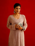 Handcrafted Resham Series pure georgette long kurti set with intricate Lucknow chikankari embroidery by LVW Fashions.