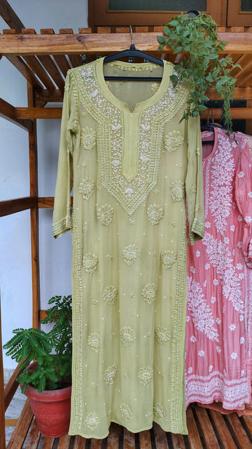 Restock Noori Luxurious Look Chikankari Kurta Pearls Cutdana Embroidery