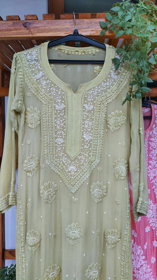 Restock Noori Luxurious Look Chikankari Kurta Pearls Cutdana Embroidery