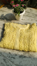 Handmade Rose Embroidery Georgette long Kurta by LVW Fashions featuring traditional Lucknow Chikankari craftsmanship.