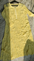 Handmade Rose Embroidery Chikankari long kurta in premium georgette fabric by LVW Fashions, featuring intricate Lucknow-style embroidery.