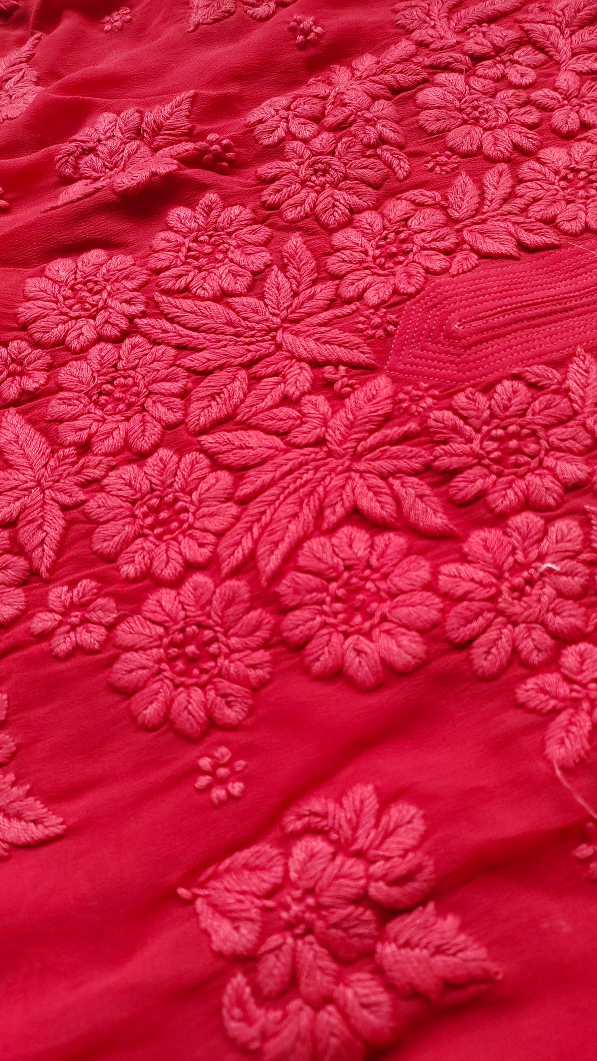 Handmade Meer Premium Georgette Chikankari Long Kurta by LVW Fashions featuring intricate Lucknow-style embroidery.