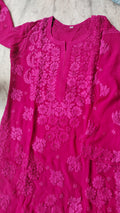 Meer Premium Georgette Chikankari Long Kurta by LVW Fashions, handmade in Lucknow with intricate floral embroidery.