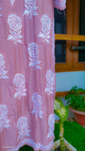 Handmade silk long kurta with rose and leaf chikankari embroidery, crafted by LVW Fashions in traditional Lucknow style.