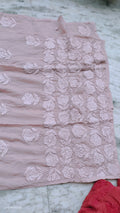 Luxurious pink silk long Kurta with intricate handmade Lucknow Chikankari embroidery by LVW Fashions, featuring a Daman design.