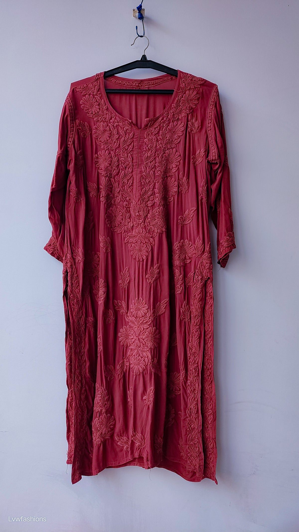Rose Vale premium modal cotton Chikankari Kurta by LVW Fashions, handcrafted Lucknow chikankari with delicate embroidery.