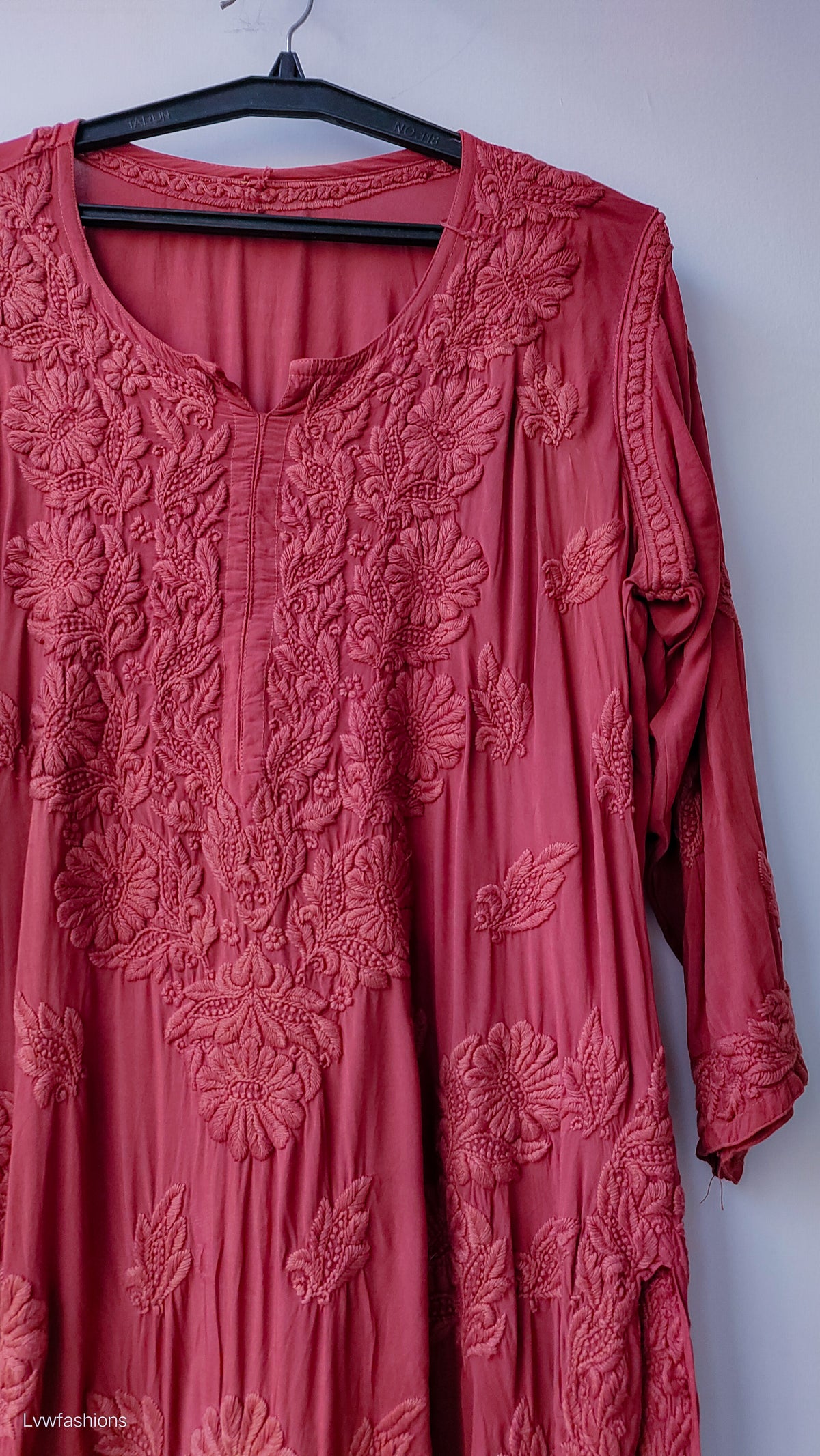 Rose Vale premium modal cotton Chikankari Kurta by LVW Fashions, featuring intricate Lucknow-style handmade embroidery.