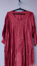 Rose Vale premium modal cotton chikankari kurta by LVW Fashions, showcasing intricate handmade Lucknow chikankari embroidery.
