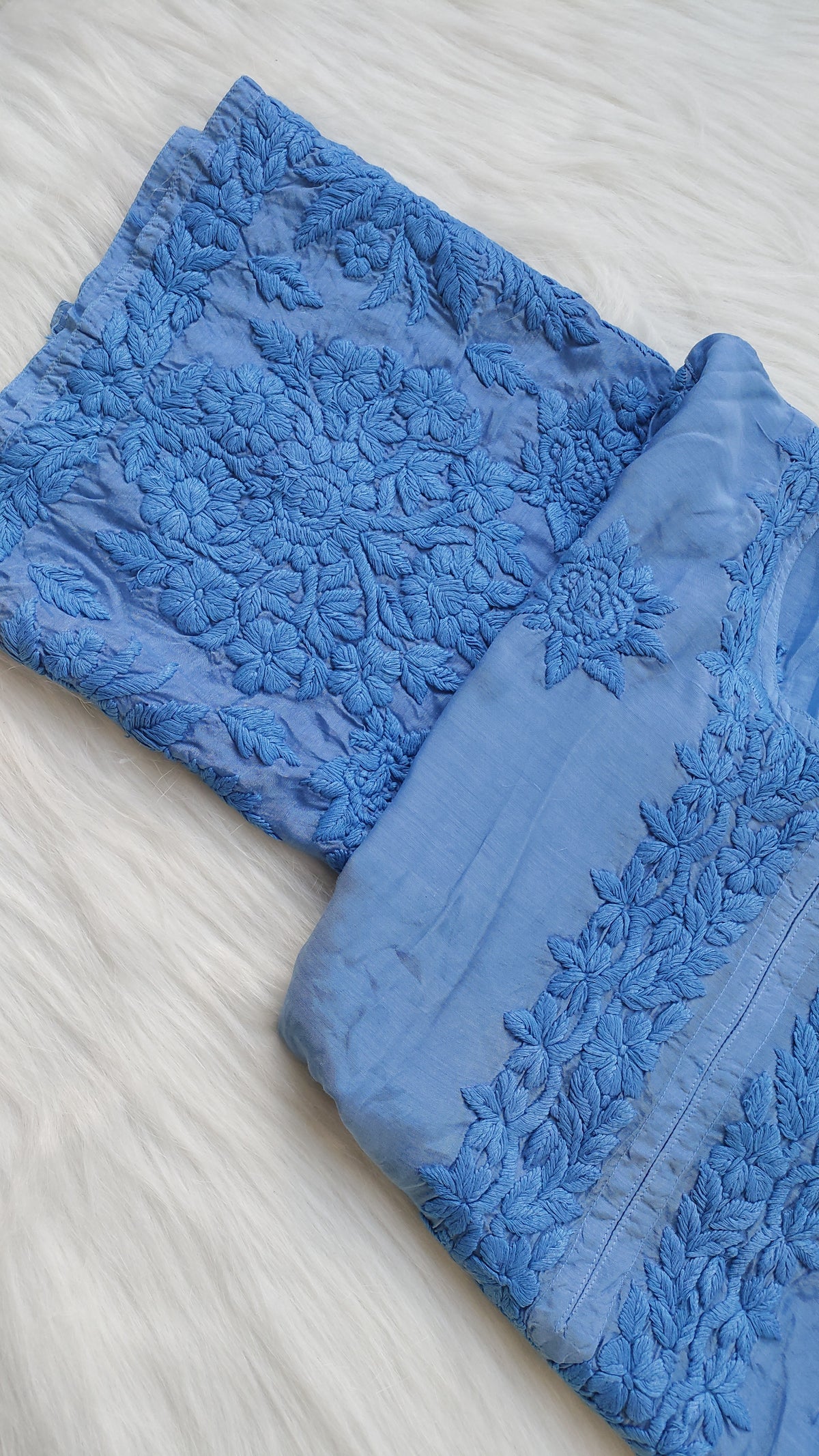 Handcrafted Rosemary premium soft silk Chikankari long kurta by LVW Fashions, featuring intricate Lucknow embroidery.