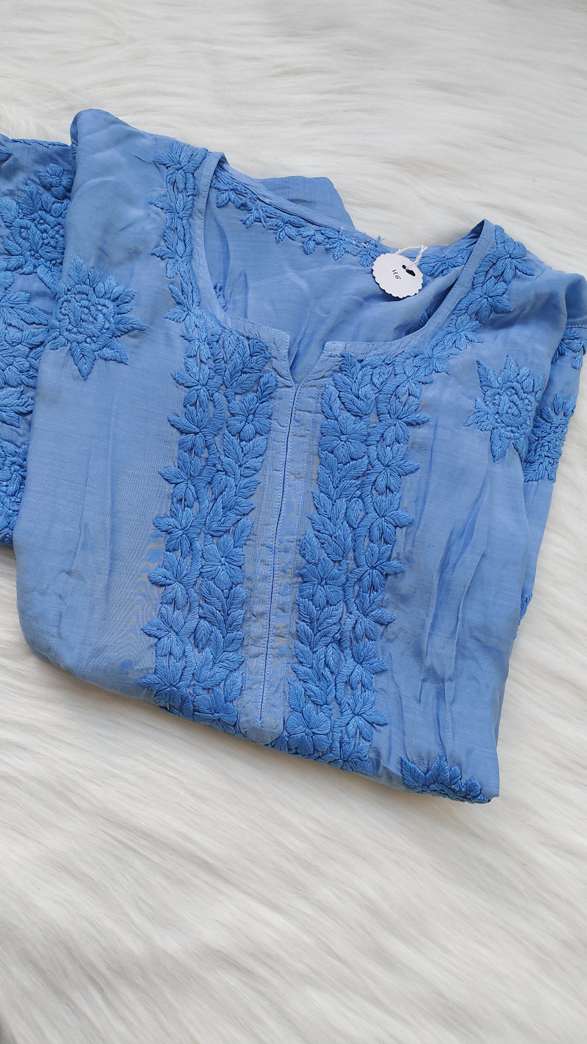 Premium soft silk long Kurta with intricate Lucknow Chikankari embroidery, handcrafted by LVW Fashions.
