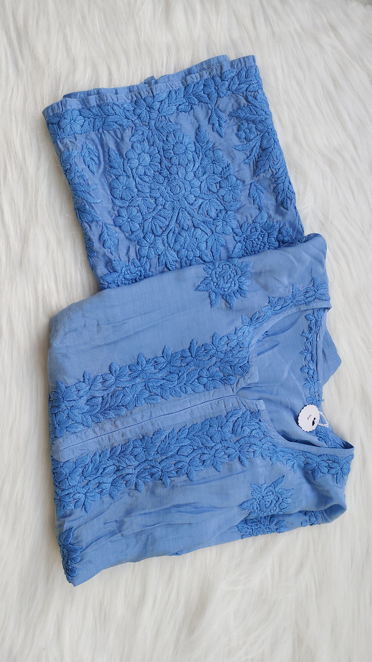 Pure handcrafted Rosemary soft silk chikankari long kurta by LVW Fashions, featuring intricate Lucknow chikankari embroidery.