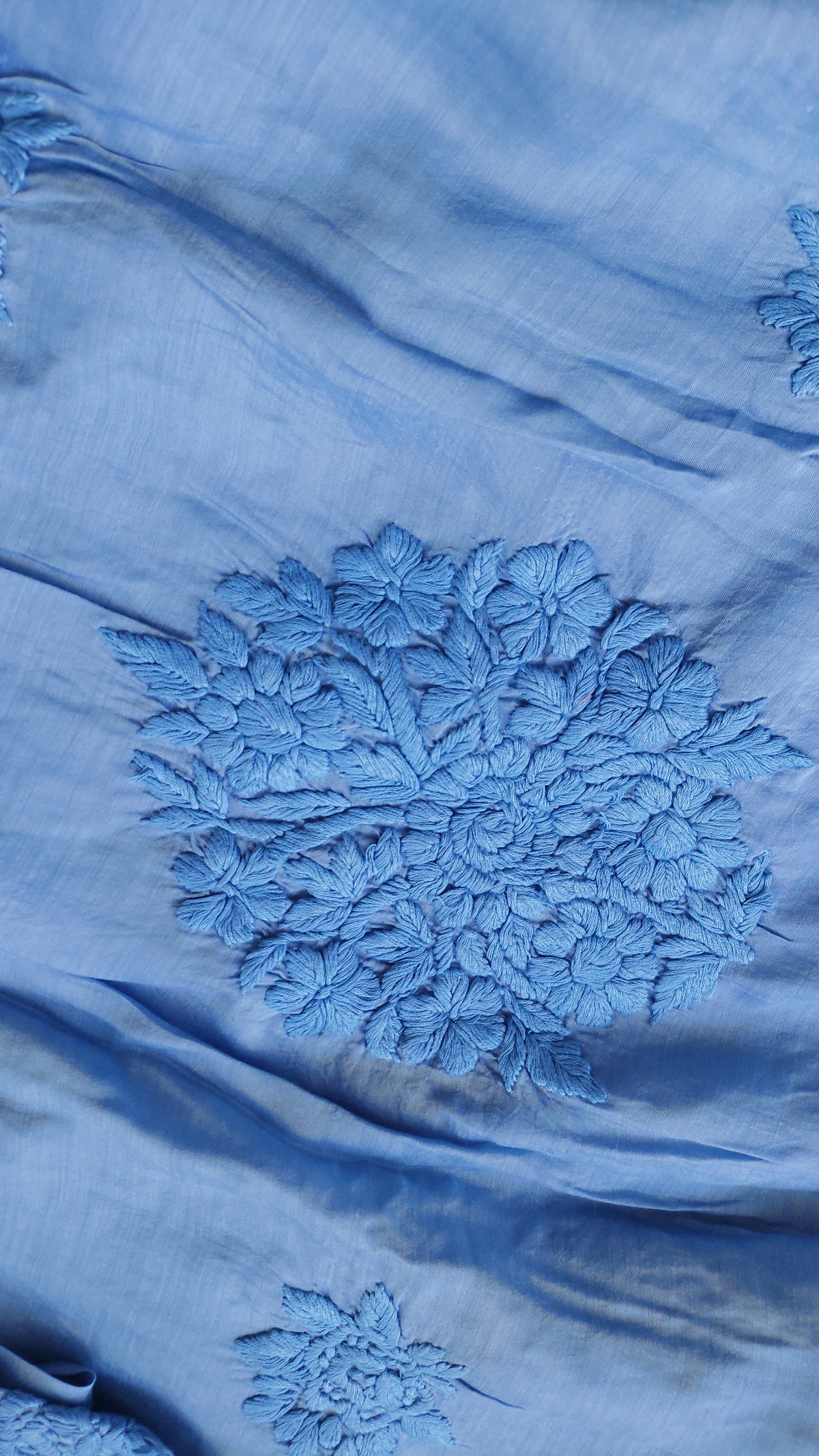 Handcrafted Rosemary soft silk long Kurta with intricate Lucknow Chikankari embroidery by LVW Fashions.
