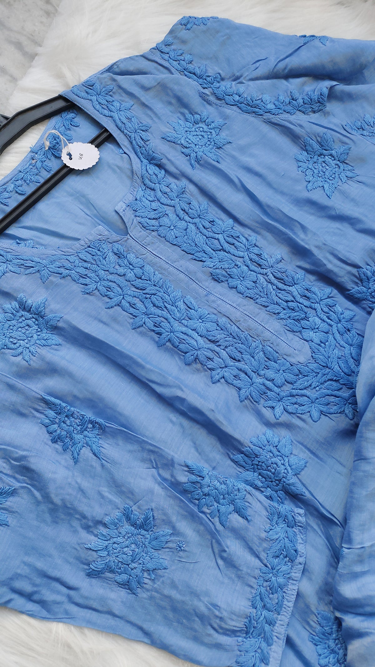 Premium soft silk long kurta with intricate pure handcrafted Lucknow chikankari embroidery by LVW Fashions.