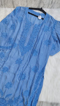 Premium soft silk long kurta with intricate handcrafted Chikankari embroidery, featuring traditional Lucknow craftsmanship.