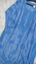 Rosemary Premium Soft Silk Chikankari Long Kurta by LVW Fashions, handcrafted in Lucknow with intricate embroidery, perfect for elegant wear.