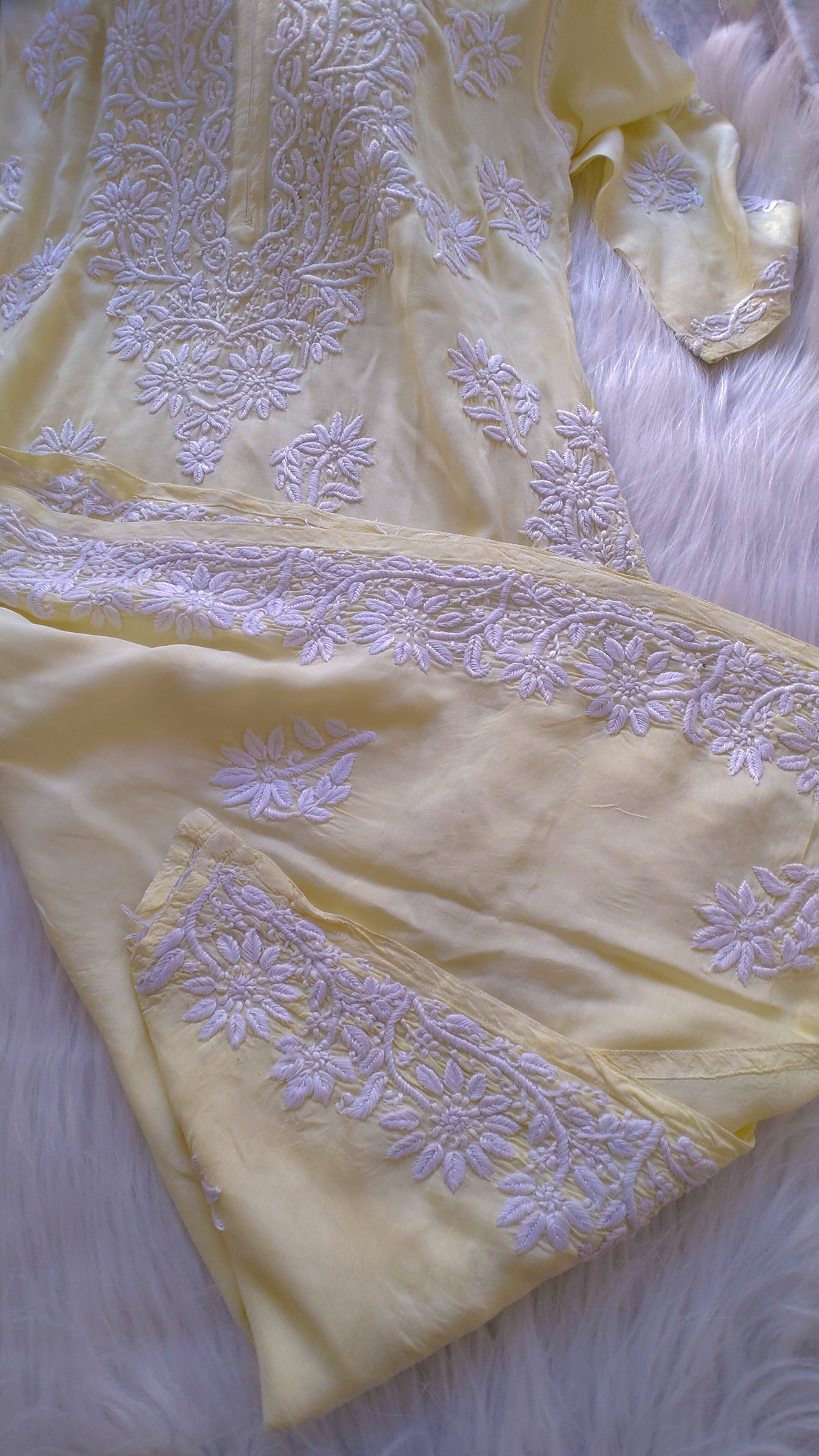 Luxurious Rosy Premium Cotton Silk Chikankari long kurta by LVW Fashions, handcrafted with intricate Lucknow embroidery.