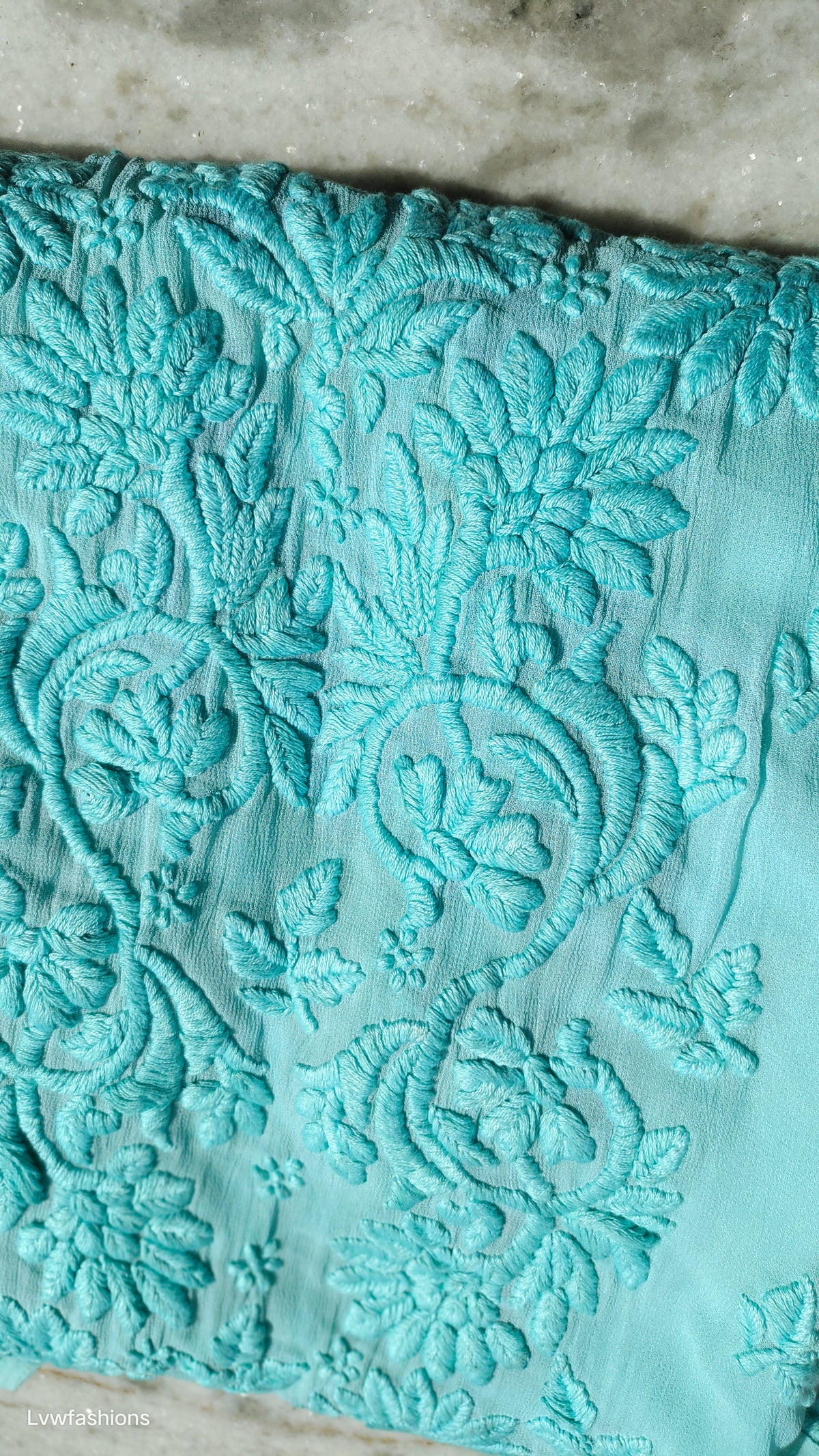 Ruhani Premium Georgette Chikankari Long Kurta by LVW Fashions featuring intricate handmade Lucknow chikankari embroidery.