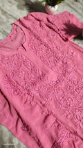 Ruhani premium georgette long kurta with intricate handmade Lucknow chikankari embroidery from LVW Fashions.