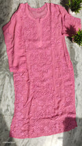 Ruhani premium georgette long kurta with intricate handmade Lucknow chikankari embroidery, luxurious look, by LVW Fashions.