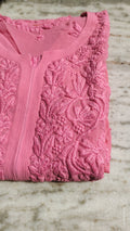 Ruhani premium georgette long kurta with intricate handmade Lucknow chikankari embroidery by LVW Fashions.