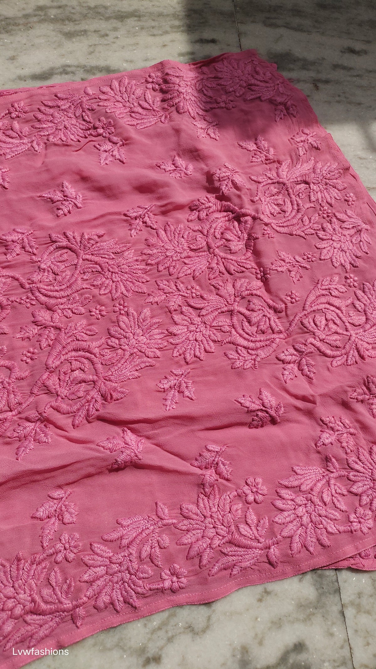 Handmade LVW Fashions Ruhani premium georgette long kurta with intricate Lucknow chikankari embroidery, luxurious and elegant.