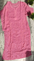 Handmade Ruhani Premium Georgette Chikankari long kurta by LVW Fashions with intricate Lucknow-style embroidery and luxurious look.