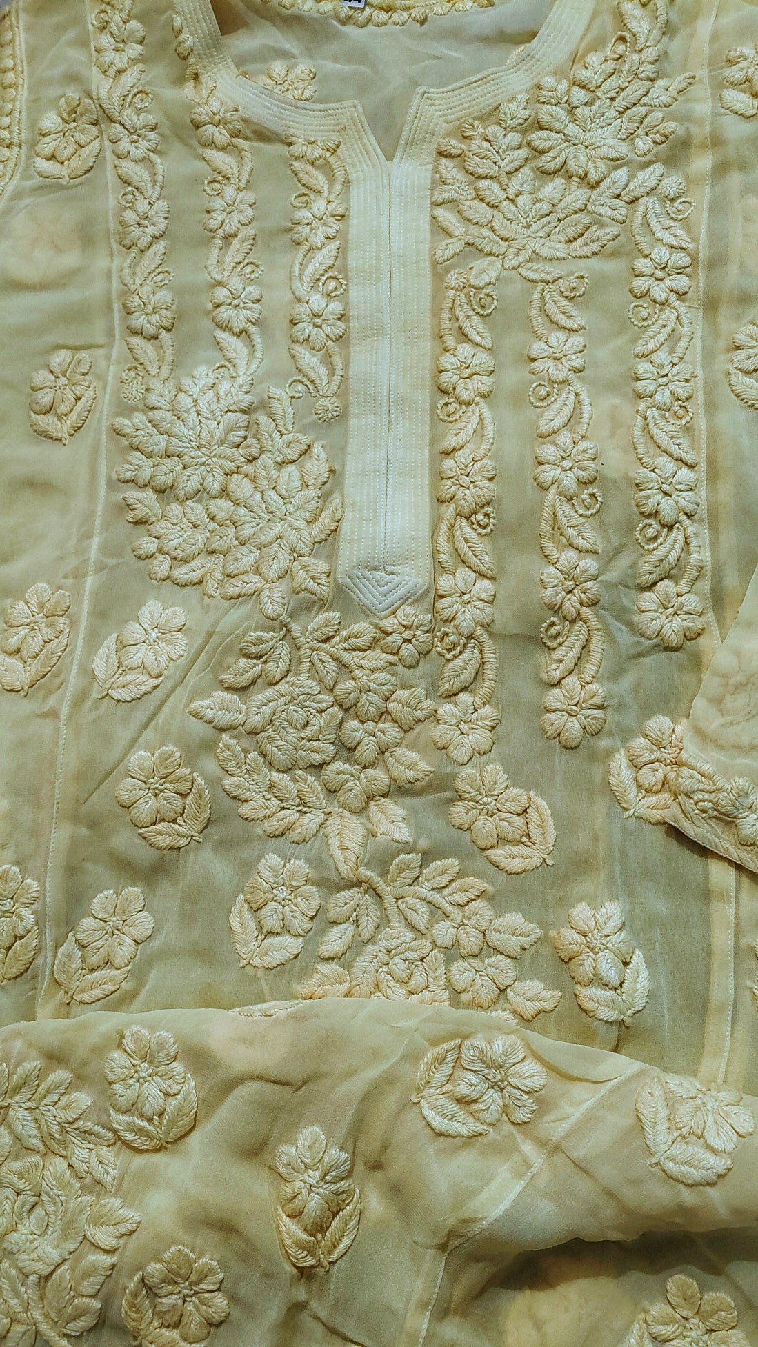 Luxurious Saba Gulab Georgette Chikankari Kurta by LVW Fashions, handmade with intricate Lucknow Chikankari embroidery.