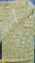 Handmade Saba Gulab premium georgette Chikankari kurta by LVW Fashions, featuring intricate Lucknow embroidery and luxurious look.
