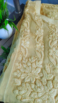 Handmade Saba Gulab Georgette Chikankari Kurta by LVW Fashions, luxurious look, delicate Lucknow embroidery, short kurta for women.