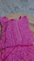 Pinkish lavender long Kurta set by LVW Fashions, handmade georgette with luxurious Lucknow chikankari embroidery.
