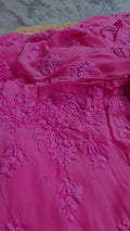 Pinkish lavender luxury Georgette long Kurta set by LVW Fashions, handmade Lucknow Chikankari, featuring intricate embroidery and elegant design.