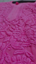 Pinkish lavender Georgette long Kurta set with intricate Lucknow Chikankari embroidery by LVW Fashions.