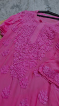 Pinkish lavender long Kurta set by LVW Fashions, featuring handmade Lucknow Chikankari on luxurious georgette fabric.