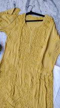 Sandy taupe LVW Fashions handmade Chikankari long kurti in premium modal soft cotton, non-transparent, elegant Lucknow-style embroidery