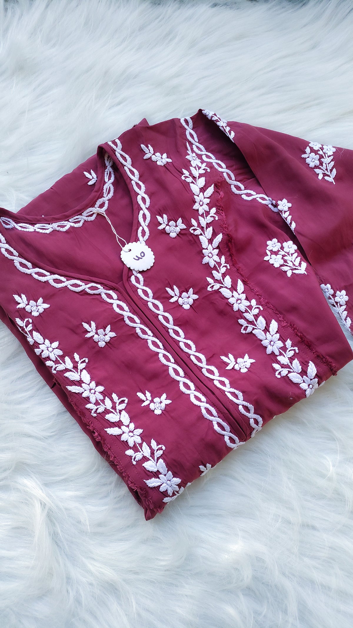 LVW Fashions handmade cotton Chikankari long kurta with intricate embroidery, perfect for summer wear.