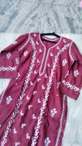 LVW Fashions handmade cotton Chikankari long kurta with intricate Lucknow embroidery, perfect for summer comfort.