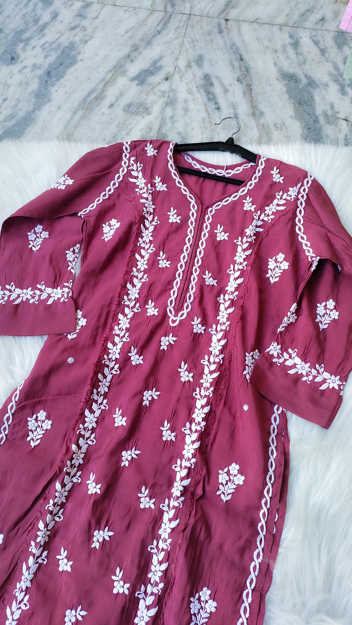 LVW Fashions handmade cotton Chikankari long kurta with intricate Lucknow embroidery, perfect for summer comfort.