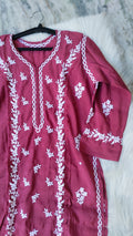 LVW Fashions handmade cotton Chikankari long kurta with intricate embroidery, perfect for summer wear.