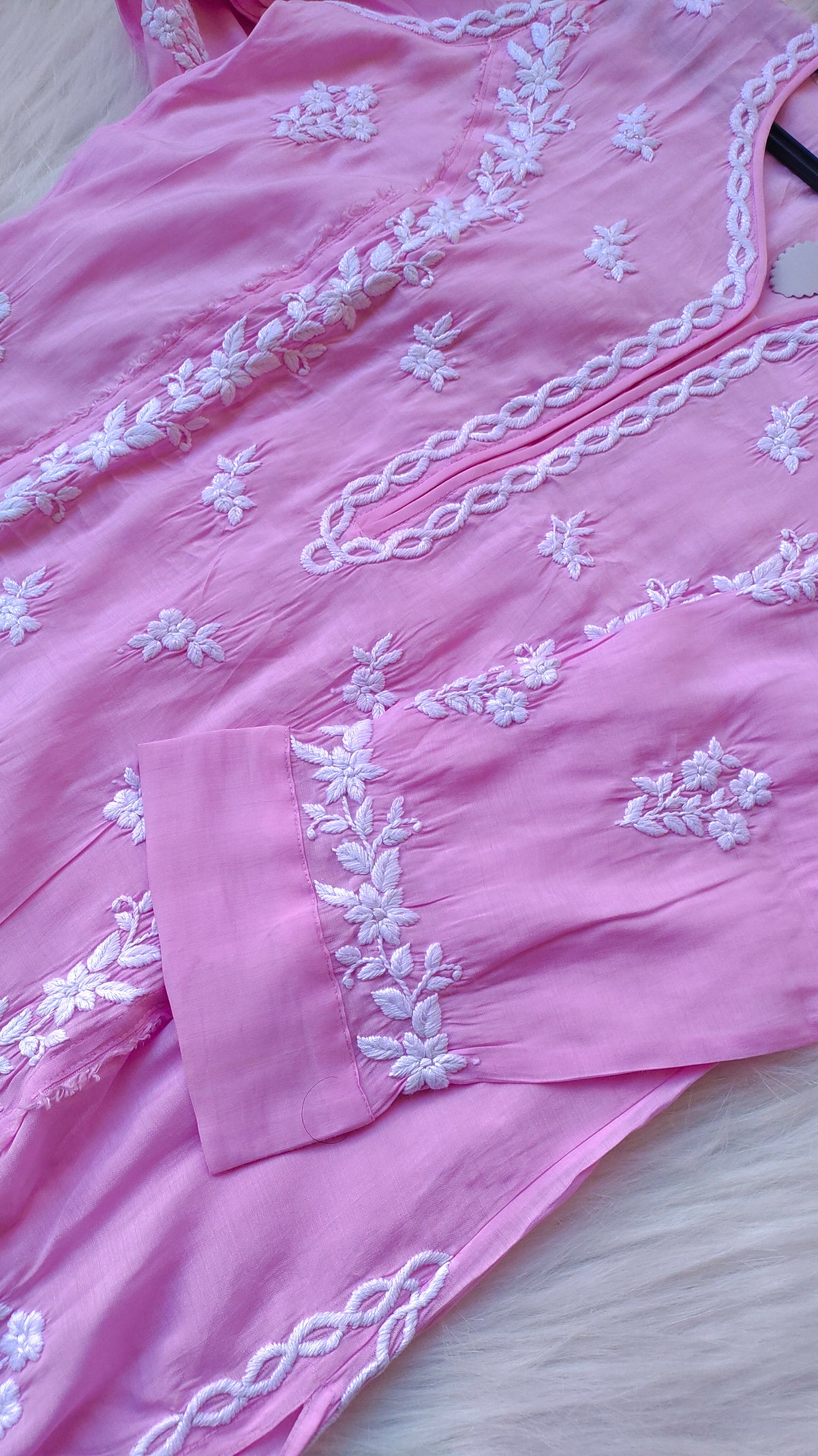 LVW Fashions handmade cotton Chikankari long kurta with intricate embroidery, perfect for summer comfort and elegant traditional style.