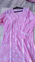 LVW Fashions cotton chikankari long kurta with intricate hand embroidery, perfect for summer comfort and traditional style.