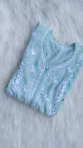 LVW Fashions handmade cotton Chikankari long kurta with intricate Lucknow-style embroidery, perfect for summer comfort.