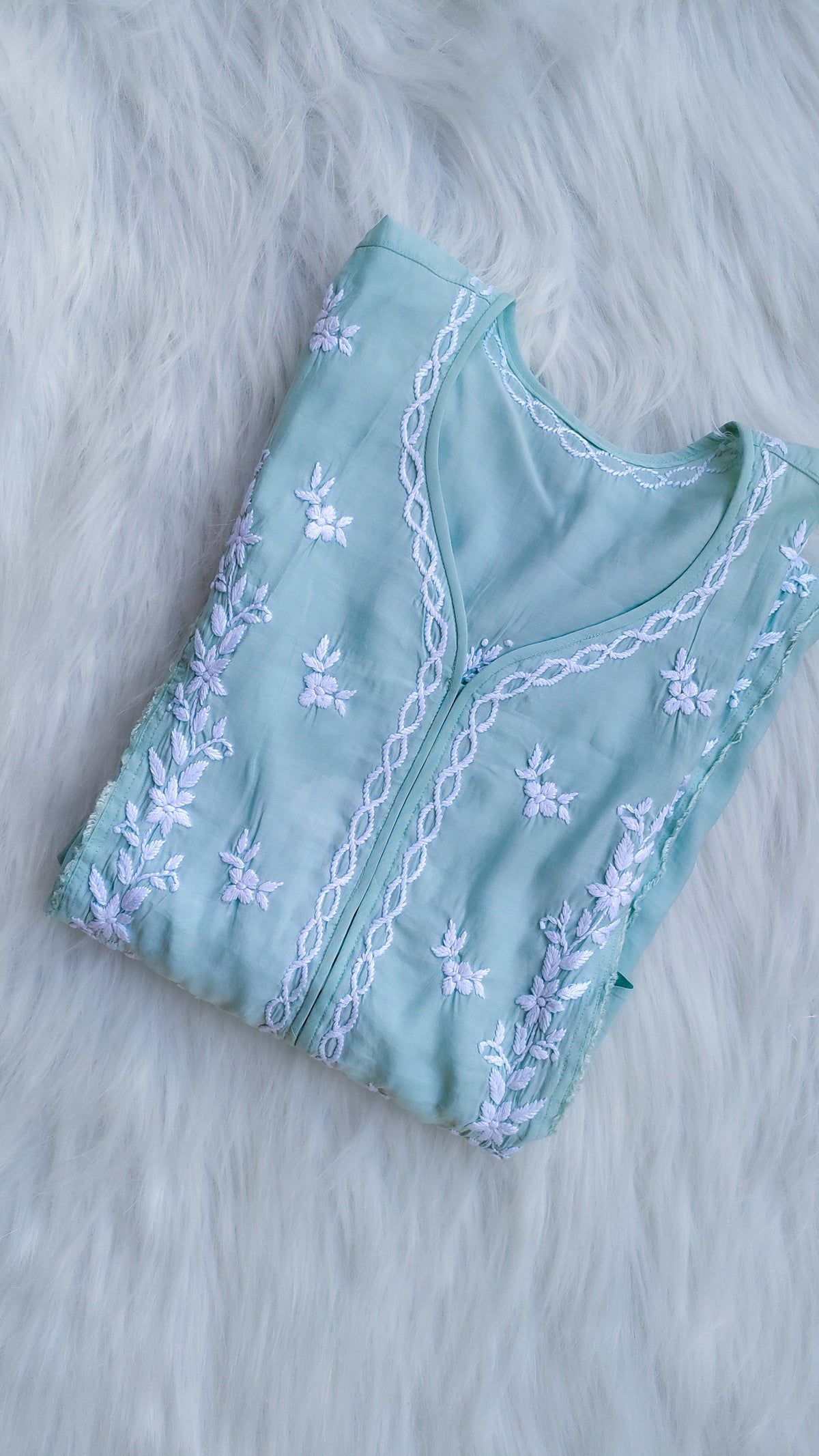 LVW Fashions handmade cotton Chikankari long kurta with intricate Lucknow-style embroidery, perfect for summer comfort.