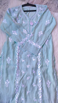 LVW Fashions handmade cotton chikankari long kurta with intricate Lucknow chikankari, perfect for summer comfort.
