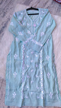 LVW Fashions handmade cotton Chikankari long kurta with intricate embroidery, perfect for summer wear, in a stylish and comfortable design.