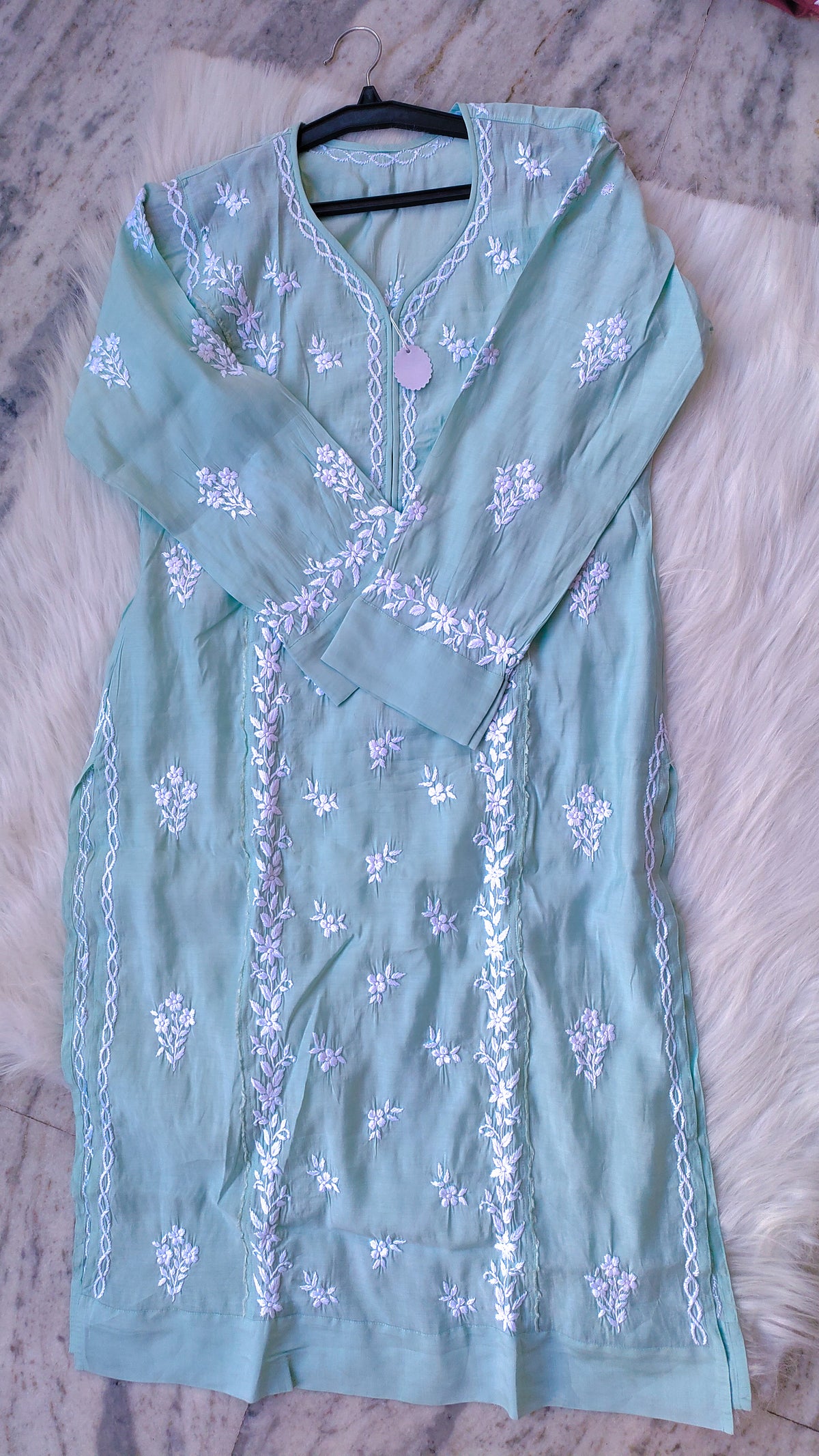 LVW Fashions stylish cotton Chikankari long kurta with intricate Lucknow embroidery, perfect for summer comfort and elegant wear.