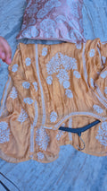 Luxurious Sedef Premium Silk Chikankari Long A-line Kurta by LVW Fashions, handcrafted Lucknow Chikankari in elegant design.