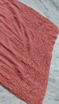 Shafaq Peach Ombre Silk Chikankari Long Kurti by LVW Fashions, handmade Lucknow chikankari with intricate embroidery.