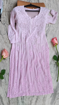 Shafaq Premium Georgette Chikankari Kurta by LVW Fashions showcasing intricate handmade Lucknow Chikankari embroidery on a luxurious look kurta.